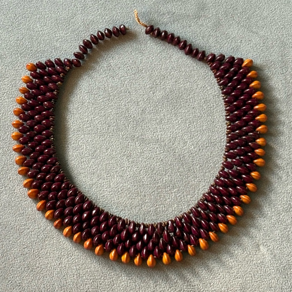 Elegant Maroon and Amber Beaded Necklace by Brazilian Indigenous Women